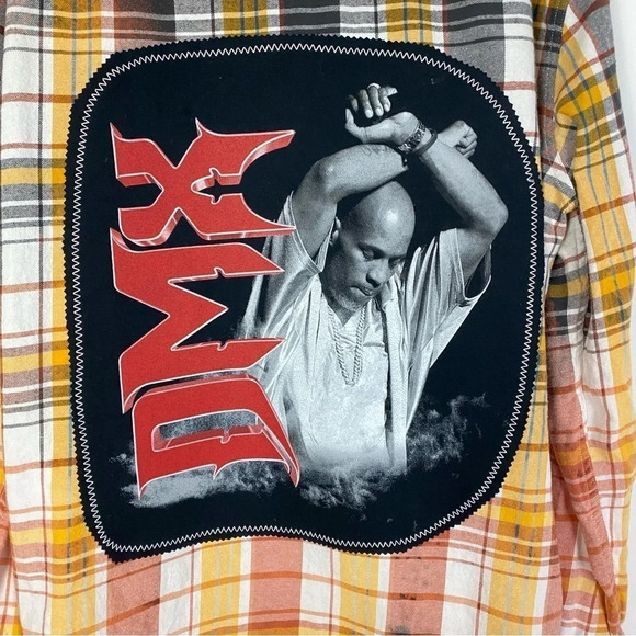 DMX Flannel Shirt Mens XL XXL Unisex Handmade Reworked Bleached Plaid Rare - Picture 8 of 14